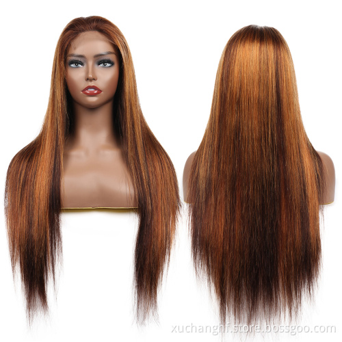 Highlight 1B Honey Brown Color Straight Human Hair Lace Front Wig Virgin Brazilian Hair Highlight Wig Transparent HD Frontal Wig